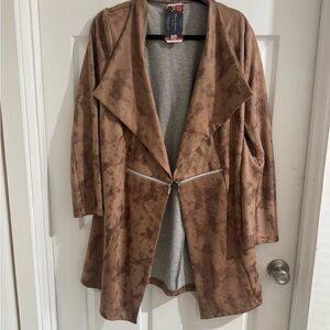 Brown Suede-Like Blazer with Waterfall Collar